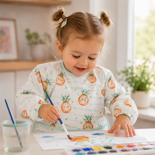 Long Sleeve Waterproof Bib – Pineapple (6–24 Months)