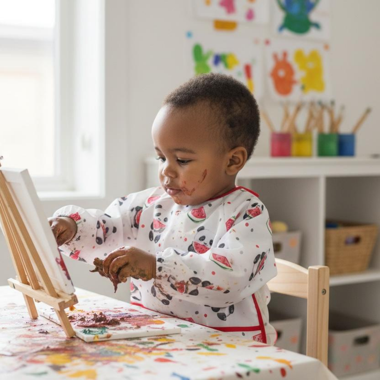 Long-Sleeved Waterproof Bib – Panda (6–24 Months)