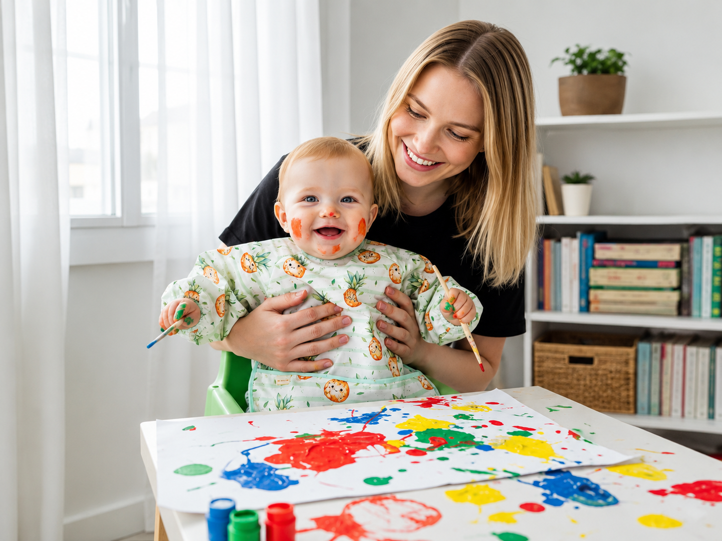 Long Sleeve Waterproof Bib – Pineapple (6–24 Months)